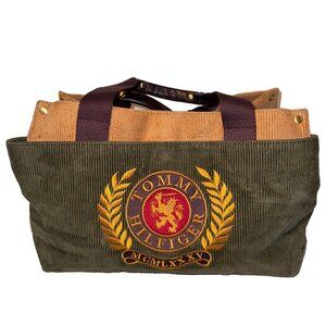 Vintage Tommy Hilfiger Moss Green Corduroy Crimson Logo Hand Bag Purse